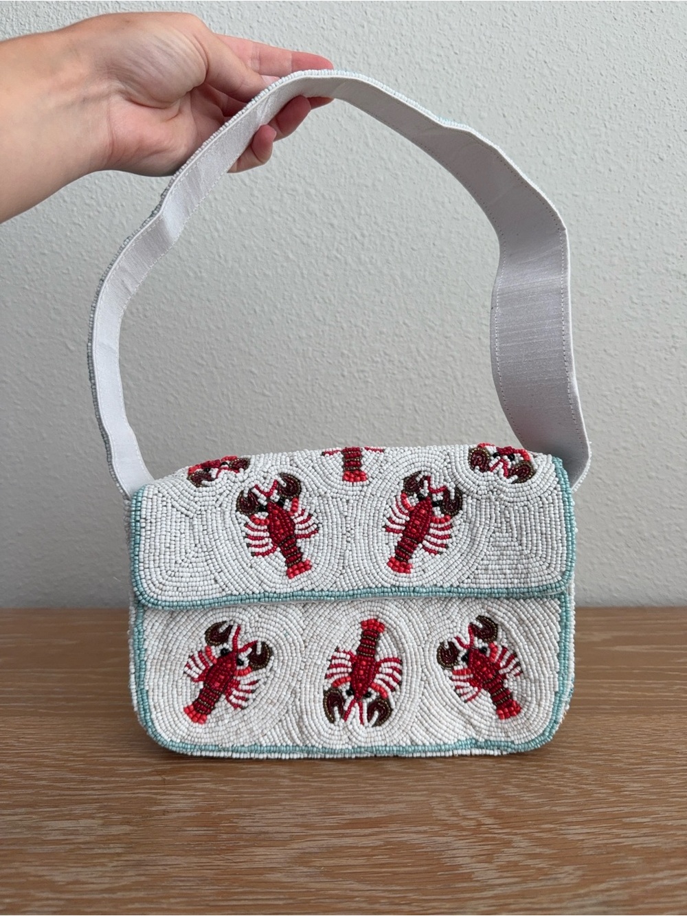 Beaded Lobster-Print Shoulder Bag RARE